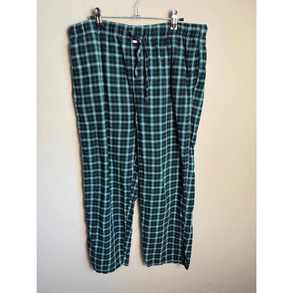 Tommy Hilfiger Mens Green Plaid Pajama Pants L Lounge Sleepwear Cozy Preppy